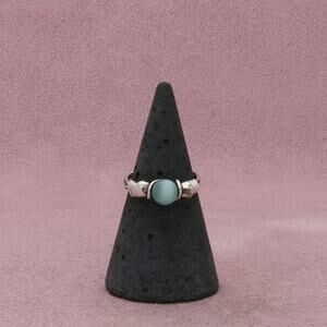 sterling silver wire wrapped blue cats eye bead ring size 5